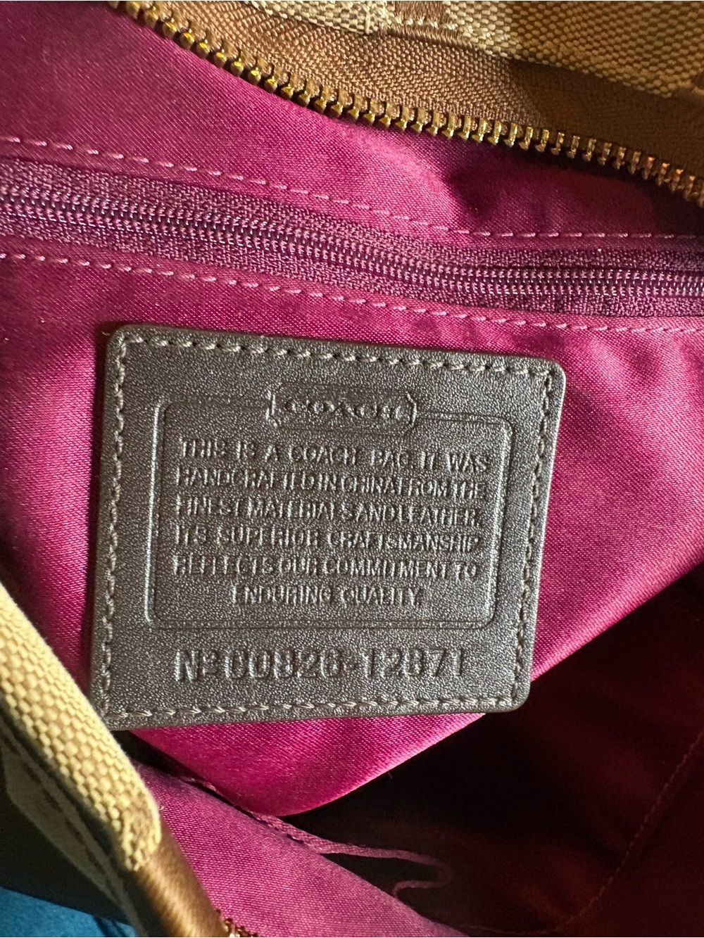 Coach Carly 12871 Tan Signature Canvas Shoulder Bag with Dark Brown Trim - Picture 11 of 12